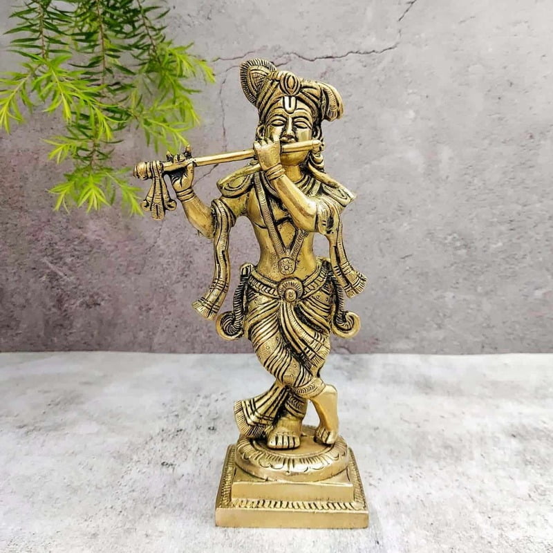Brass Super Fine Krishna Idol - 8.5 inch Height | Exquisite Brass Krishna Sculpture for Devotees Brass Super Fine Krishna Idol - 8.5 inch Height | Exquisite Brass Krishna Sculpture for Devotees