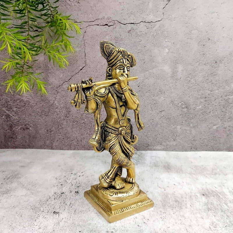 Brass Super Fine Krishna Idol - 8.5 inch Height | Exquisite Brass Krishna Sculpture for Devotees Brass Super Fine Krishna Idol - 8.5 inch Height | Exquisite Brass Krishna Sculpture for Devotees