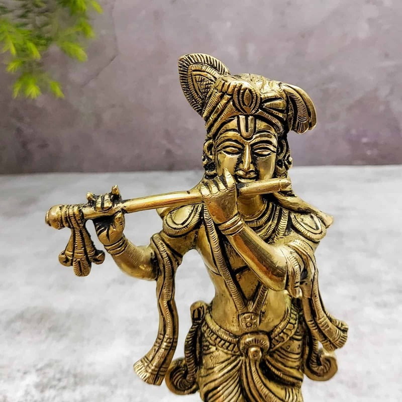 Brass Super Fine Krishna Idol - 8.5 inch Height | Exquisite Brass Krishna Sculpture for Devotees Brass Super Fine Krishna Idol - 8.5 inch Height | Exquisite Brass Krishna Sculpture for Devotees