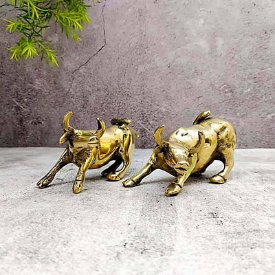 Brass Bull Set of Two - 2.8 inch Height | Decorative Set of Two Brass Bulls