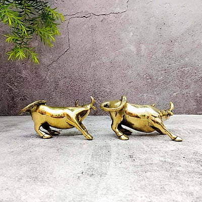 Brass Bull Set of Two - 2.8 inch Height | Decorative Set of Two Brass Bulls