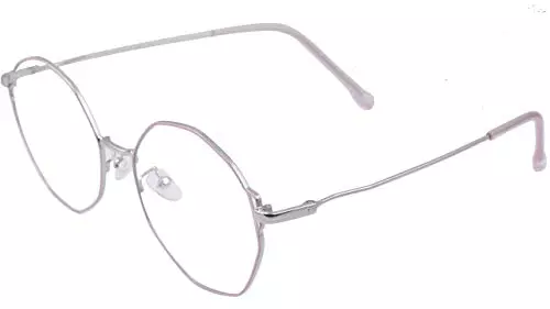 Female Oversized Spectacle Frames. Transparent ARC Lens. Pink & Silver Color Metal Frame.