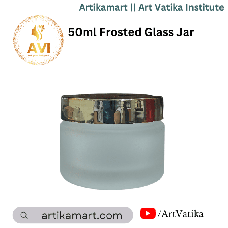 Glass Container 50ml Frosted Jar + GOLD Cap + White Seal Glass Container 50ml Frosted Jar + GOLD Cap + White Seal