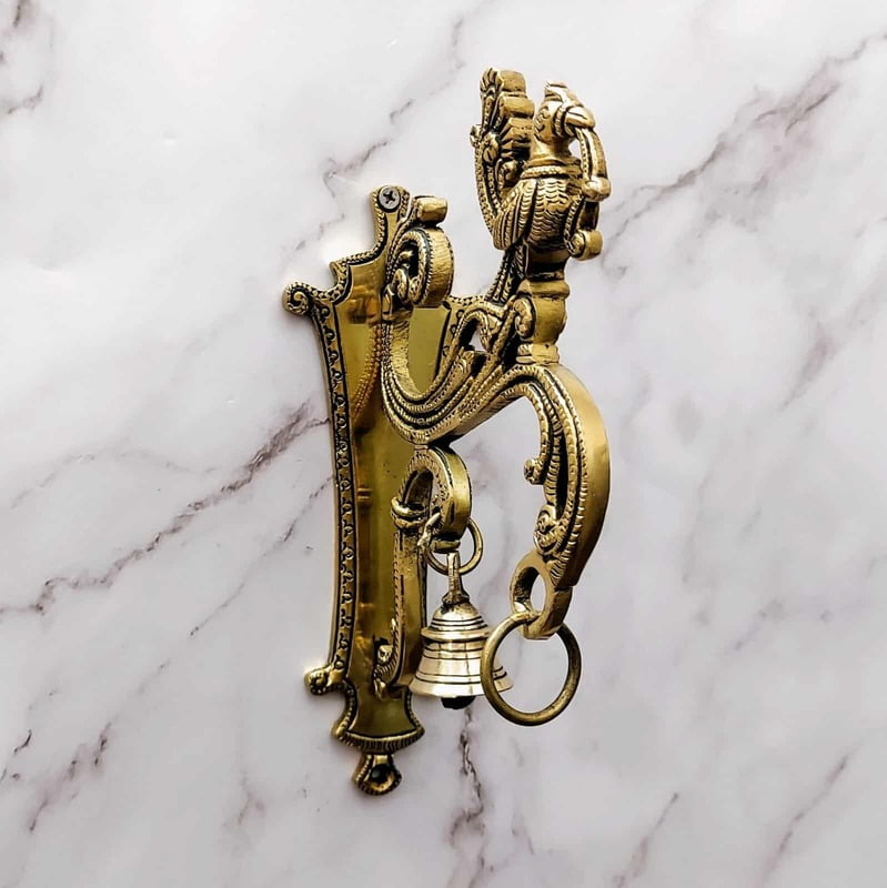 Brass Wall Mount Peacock Bracket with Bell and Hook for Hanging - 8.5 inch Height | Decorative Brass Peacock Bracket with Bell and Hook Brass Wall Mount Peacock Bracket with Bell and Hook for Hanging - 8.5 inch Height | Decorative Brass Peacock Bracket with Bell and Hook