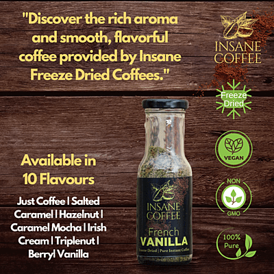 Insane Coffee Freeze Dried French Vanilla 50 Grams Insane Coffee Freeze Dried French Vanilla 50 Grams