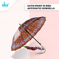Satin Print 16tar Automatic Sky Umbrella | (Pack of 6pcs) | 22inch - INR 150/piece