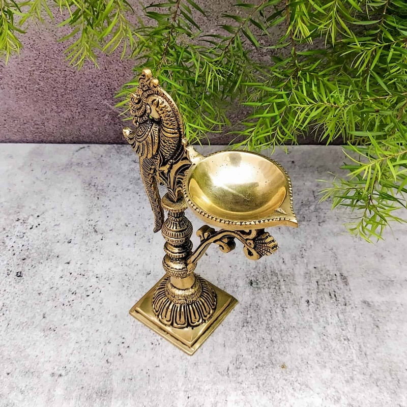 Brass Bird Diya - 7.5 inch Height | Decorative Brass Diya with Bird Design Brass Bird Diya - 7.5 inch Height | Decorative Brass Diya with Bird Design
