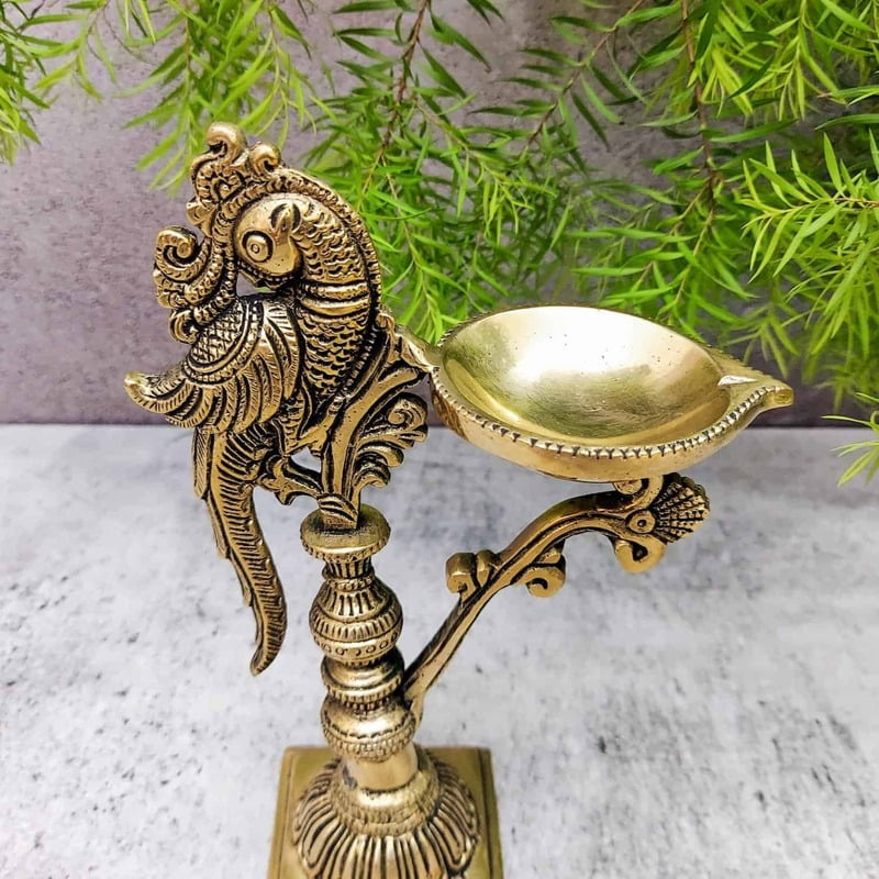 Brass Bird Diya - 7.5 inch Height | Decorative Brass Diya with Bird Design Brass Bird Diya - 7.5 inch Height | Decorative Brass Diya with Bird Design