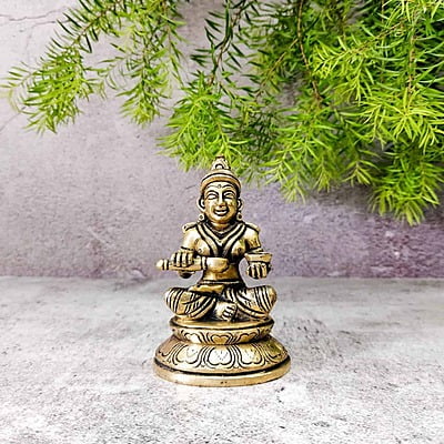 Brass Annapoorna Devi Idol - 4 inch Height | Auspicious Brass Annapoorna Devi Sculpture for Kitchen Blessings