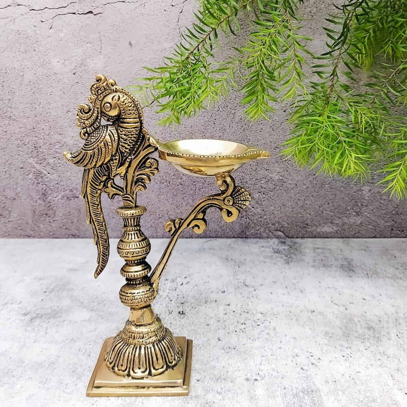 Brass Bird Diya - 7.5 inch Height | Decorative Brass Diya with Bird Design Brass Bird Diya - 7.5 inch Height | Decorative Brass Diya with Bird Design