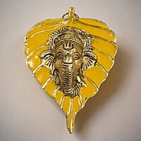 Mini Enamel Leaf Ganesh Yellow color Aluminium Idol