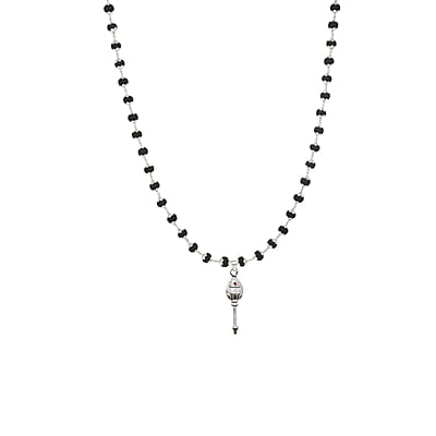 Silver Capped Black Wooden Beads Mala with Vel Pendant
