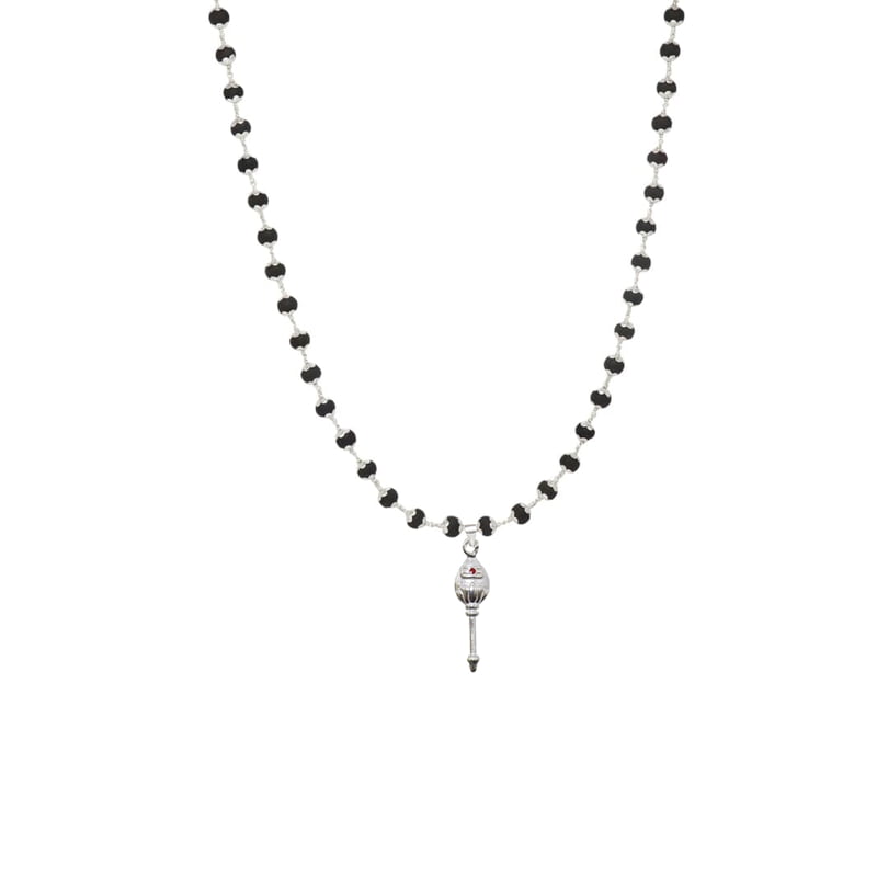 Silver Capped Black Wooden Beads Mala with Vel Pendant Silver Capped Black Wooden Beads Mala with Vel Pendant