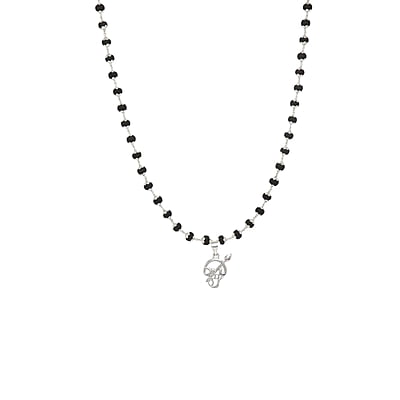 Silver Capped Black Wooden Beads Mala with Om Pendant Silver Capped Black Wooden Beads Mala with Om Pendant