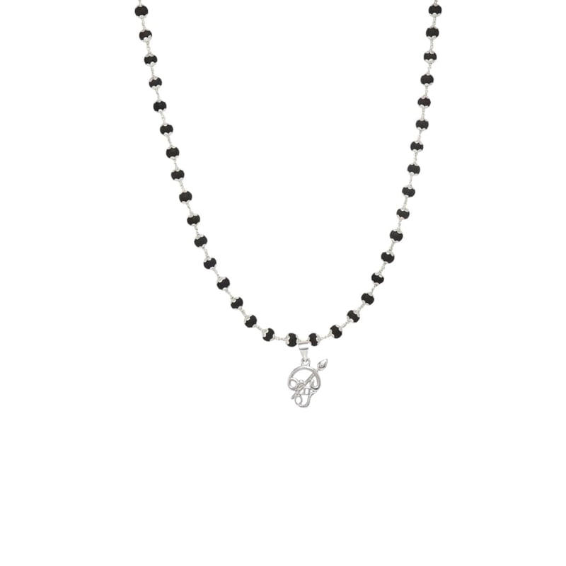 Silver Capped Black Wooden Beads Mala with Om Pendant Silver Capped Black Wooden Beads Mala with Om Pendant