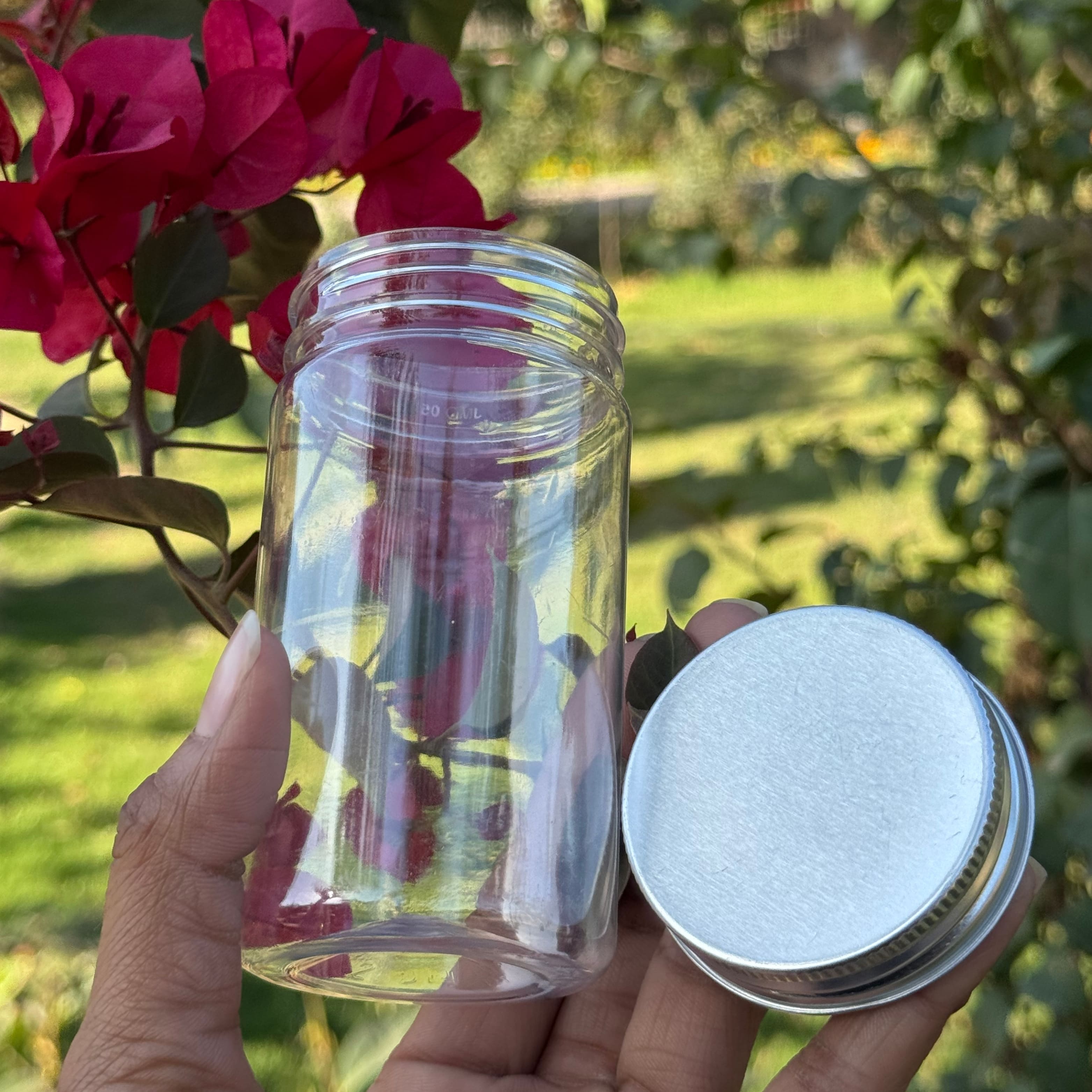 200ml Round PET Jar + 53mm Aluminium SILVER Cap