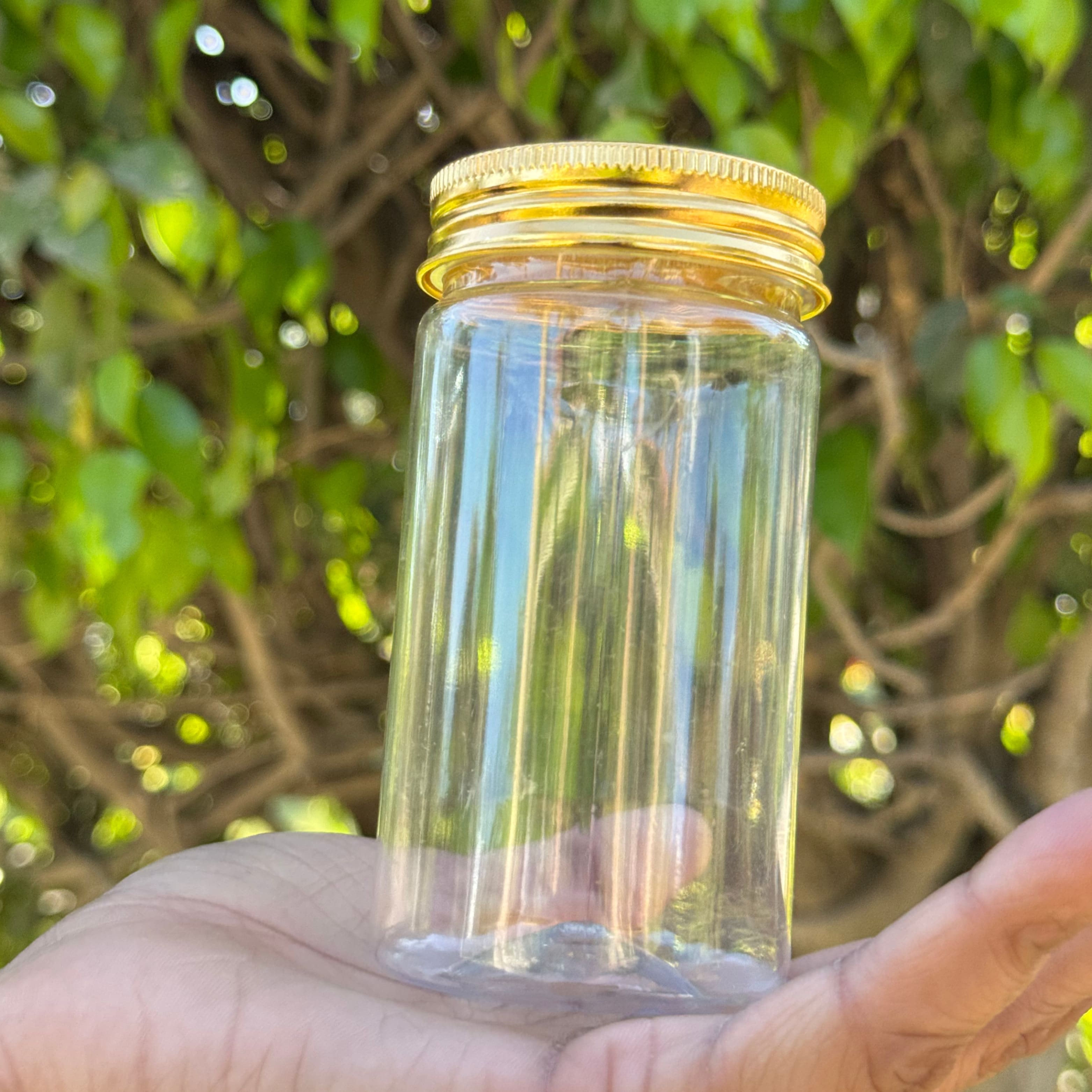 200ml Round PET Jar + 53mm Aluminium Gold Cap