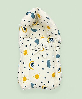 Premium Muslin Baby Carry Bed & Sleeping Bag – Extra Thick, Lightweight & Breathable – Cloud Blue