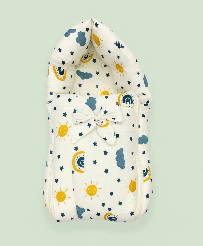 Premium Muslin Baby Carry Bed & Sleeping Bag – Extra Thick, Lightweight & Breathable – Cloud Blue