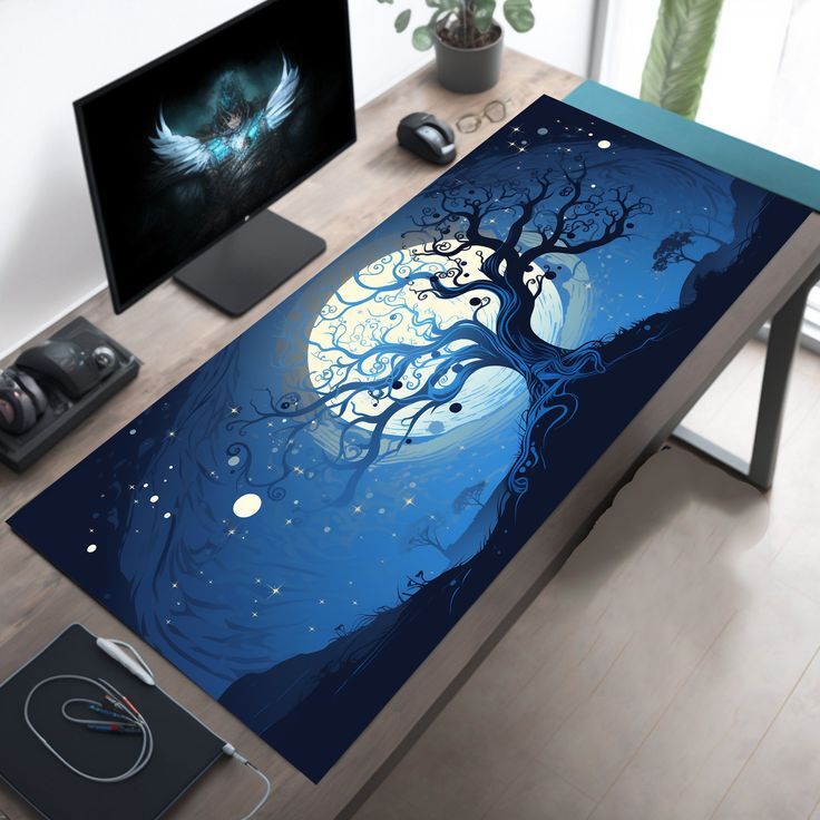 Sublimation Printed Mystic Blue Midnight Desk Mat, Full Moon Mousepad 300x600x3mm Sublimation Printed Mystic Blue Midnight Desk Mat, Full Moon Mousepad 300x600x3mm