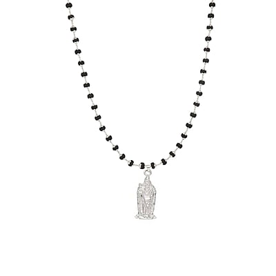 Silver Capped Black Wooden Beads Mala with Murugan Pendant