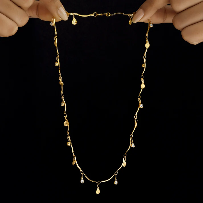 Anti-Tarnish Double Layer Chevron Chain with Shell Charms Necklace Anti-Tarnish Double Layer Chevron Chain with Shell Charms Necklace
