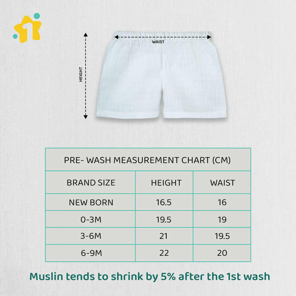 1st Step 100% Soft Muslin Cotton Baby Shorts - Pack of 3- 3-6 Months