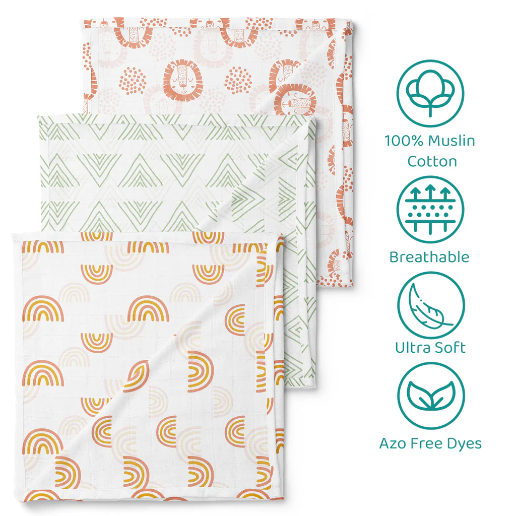 1ST STEP 100% Cotton Muslin Baby Swaddle Set,Size-120cm x 100cm (47"x39"),Pack of 3