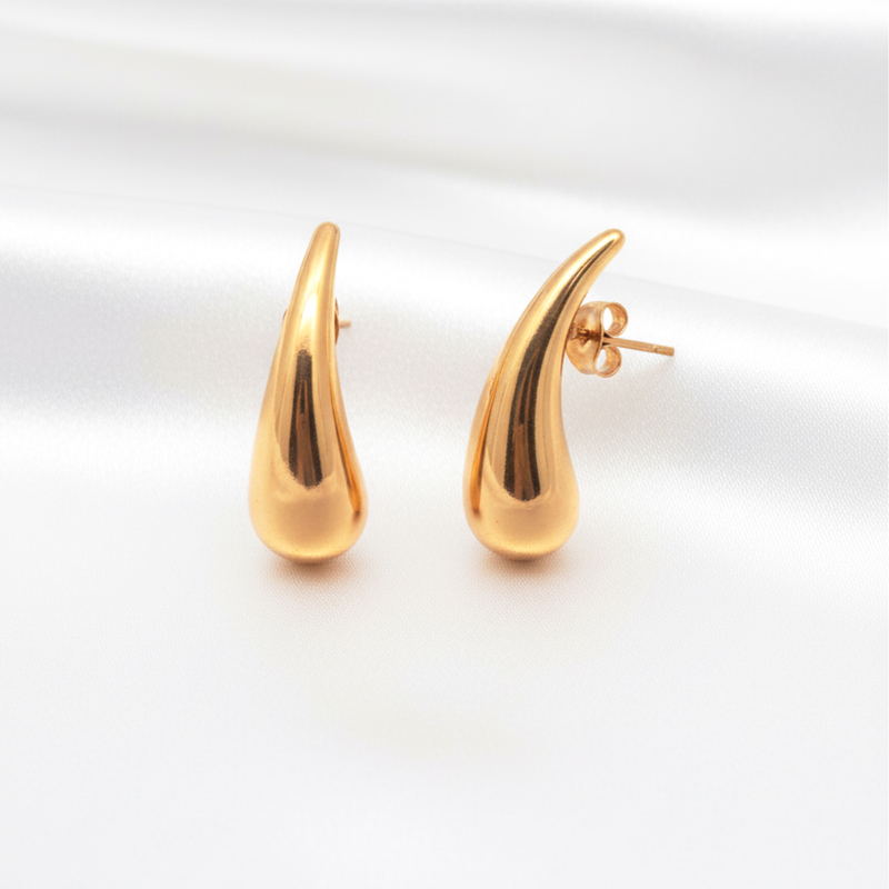 KAYYA21 Classic Lightweight Gold-Plated Drop Stud Earrings – Stainless Steel