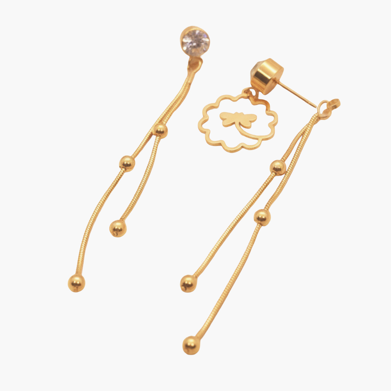 KAYYA21 Elegant Gold Plated Long Dangle Earrings with Crystal Stud & Floral Design