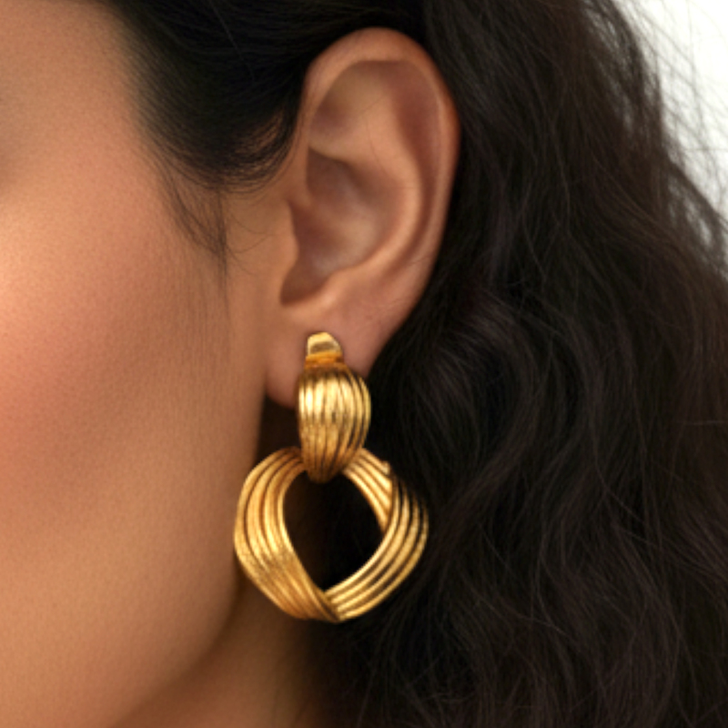 KAYYA21 Elegant Gold-Plated Textured Hoop & Drop Earrings Set for Women – Stainless Steel