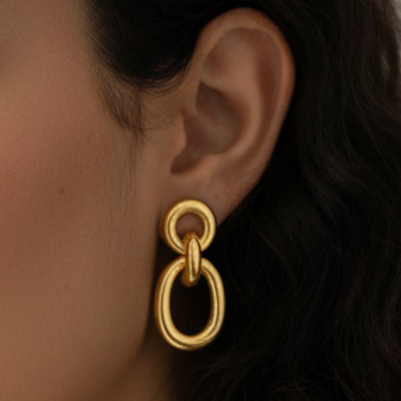 KAYYA21 Elegant Gold-Plated Textured Hoop & Drop Earrings Combo Set – Stainless Steel