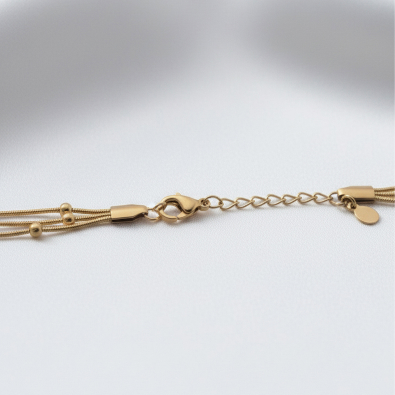 KAYYA21 Elegant Gold-Plated Triple Layer Beaded Chain Necklace