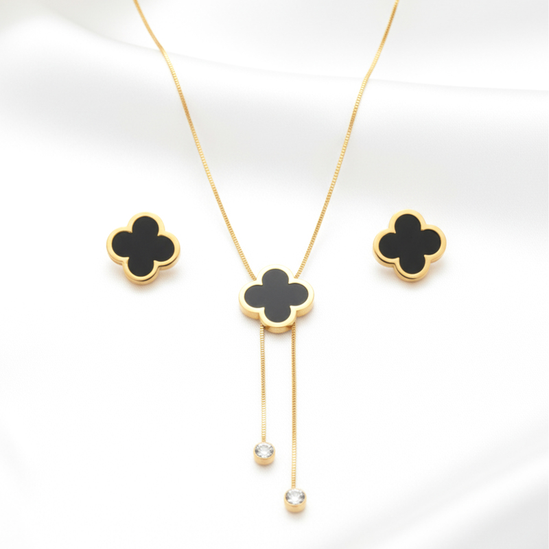 KAYYA21 Elegant Gold-Plated Necklace & Earring Set – Stainless Steel Gold Finish