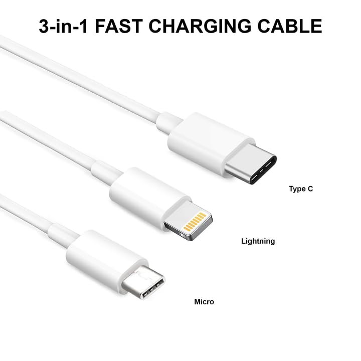 3 IN 1 Data Cable Compatible with Power Bank, Charger, Smartphone (White)