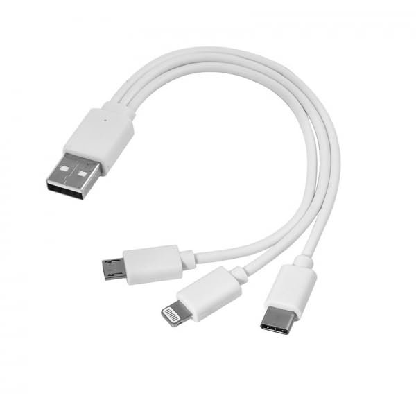 3 IN 1 Data Cable Compatible with Power Bank, Charger, Smartphone (White)