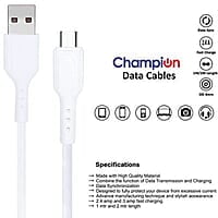 Champion USB to Type-C 3Amp Data Sync & Charging Cable PVC for all Android & USB Type-C Devices (White) Champion USB to Type-C 3Amp Data Sync & Charging Cable PVC for all Android & USB Type-C Devices (White)