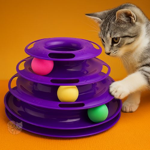 3-Level Cat Tower Track Toy – Interactive Ball Toy for Kittens & Cats