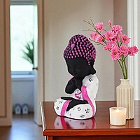 Baby Monk Buddha Showpiece for Home Decor (White & Pink) Polyresin – 21 cm