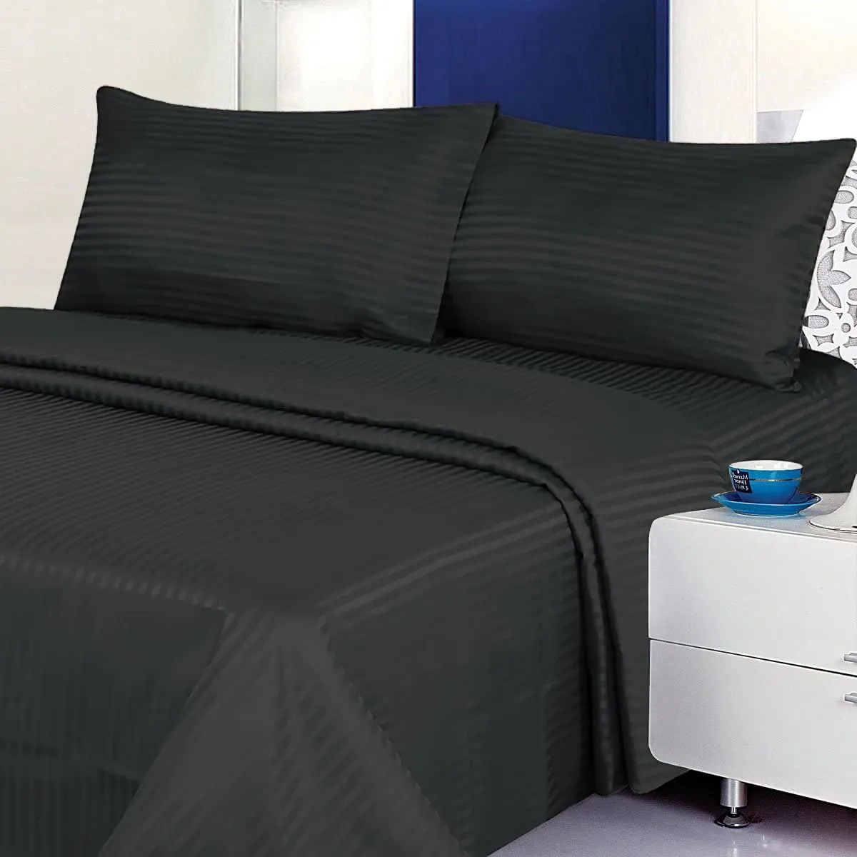 Sofrito Pillow Cover Non-Framed Glace Cotton 300 TC - Striped - Black