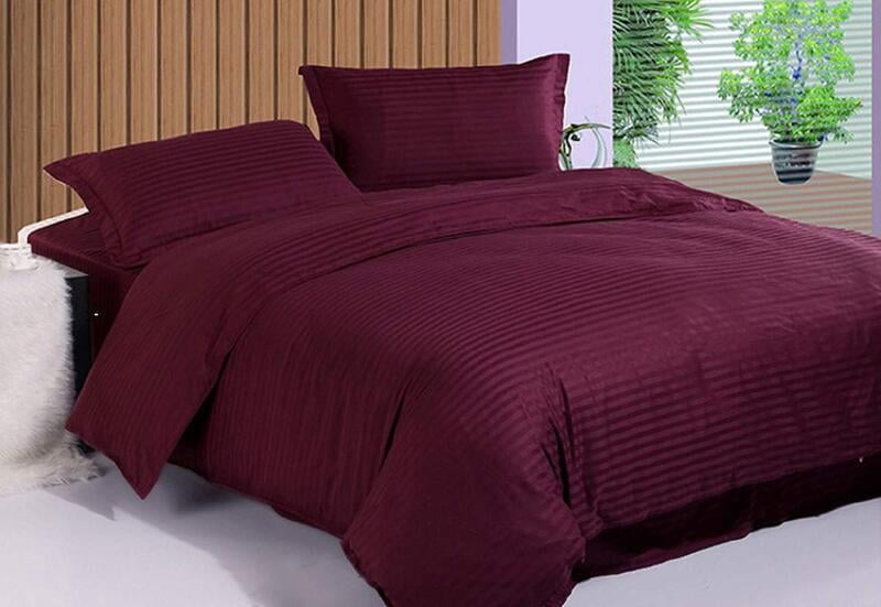 Duvet / Comforter Cover Glace Cotton 300 TC - Striped - Wine