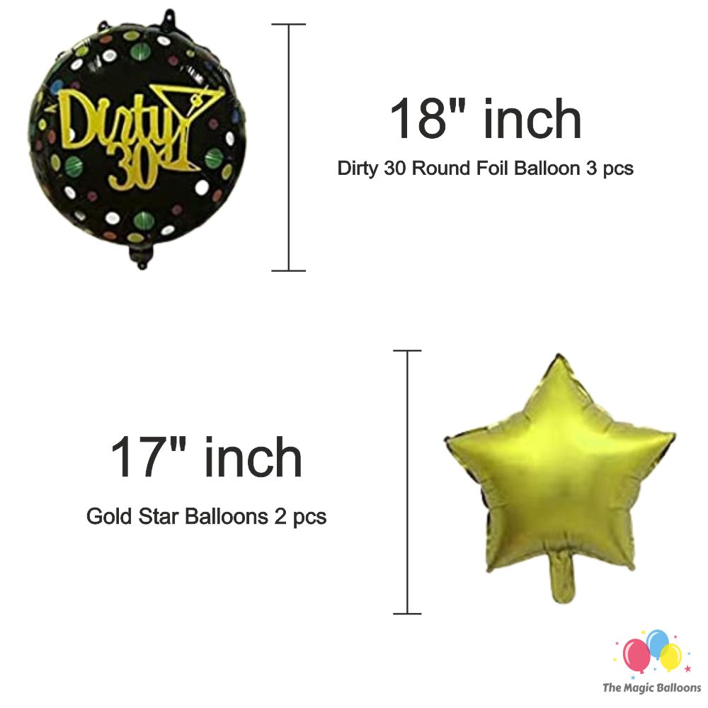 The Magic Balloons Store - Dirty 30 Birthday Party Decoration combo kits –Happy 30th Birthday Combo Pack of 38 Pcs - 181472 The Magic Balloons Store - Dirty 30 Birthday Party Decoration combo kits –Happy 30th Birthday Combo Pack of 38 Pcs - 181472