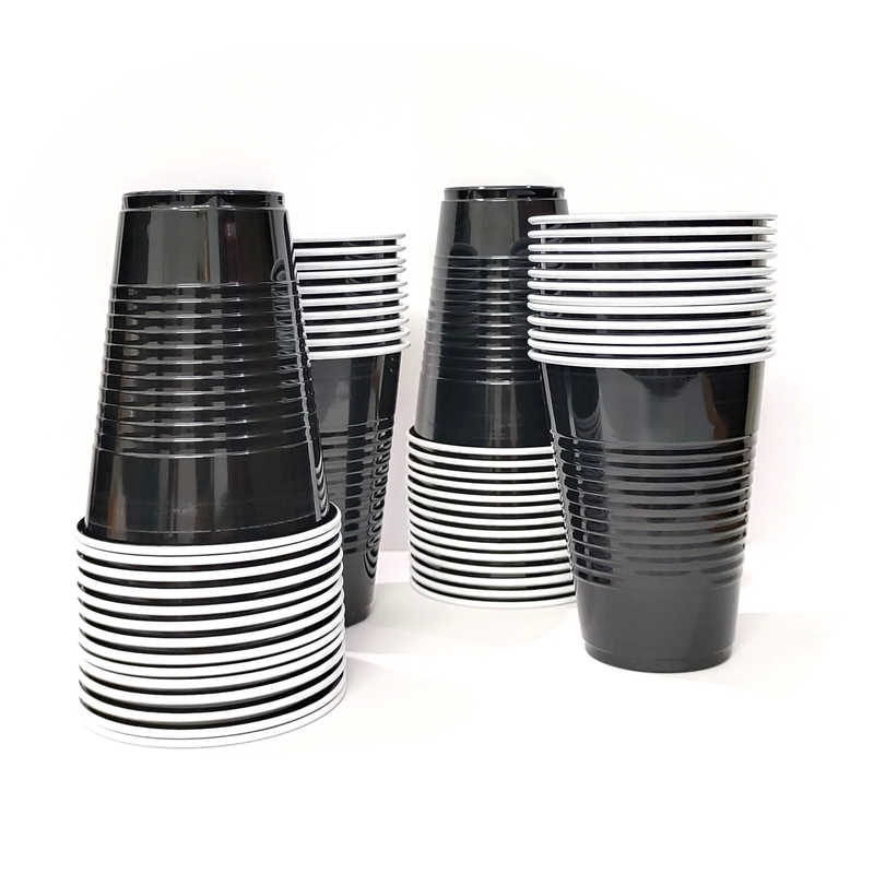 The Magic Balloons - Black Beer Pong Glasses | Pack of 50pcs | Reusable 450ml | Party Glasses for Holi Diwali Bachelor Halloween Christmas & New Year Eco-Friendly Cups for Parties