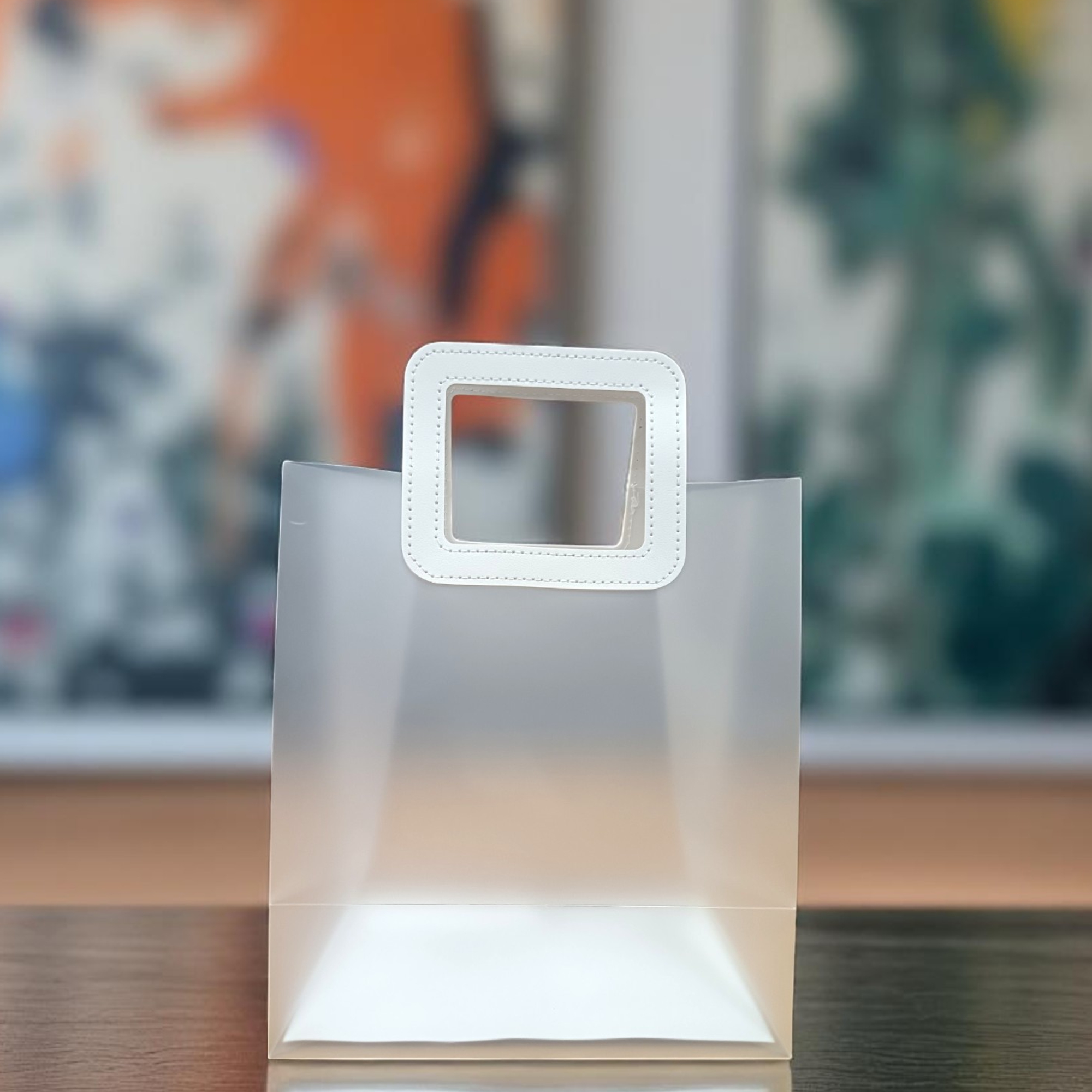 Set of 6 White MediumTransparent Gift Bag for Wedding & Birthday with Square Handle | Gift Bags for Shopping Baby Shower Bridesmaid Party Favors Waterproof Bags