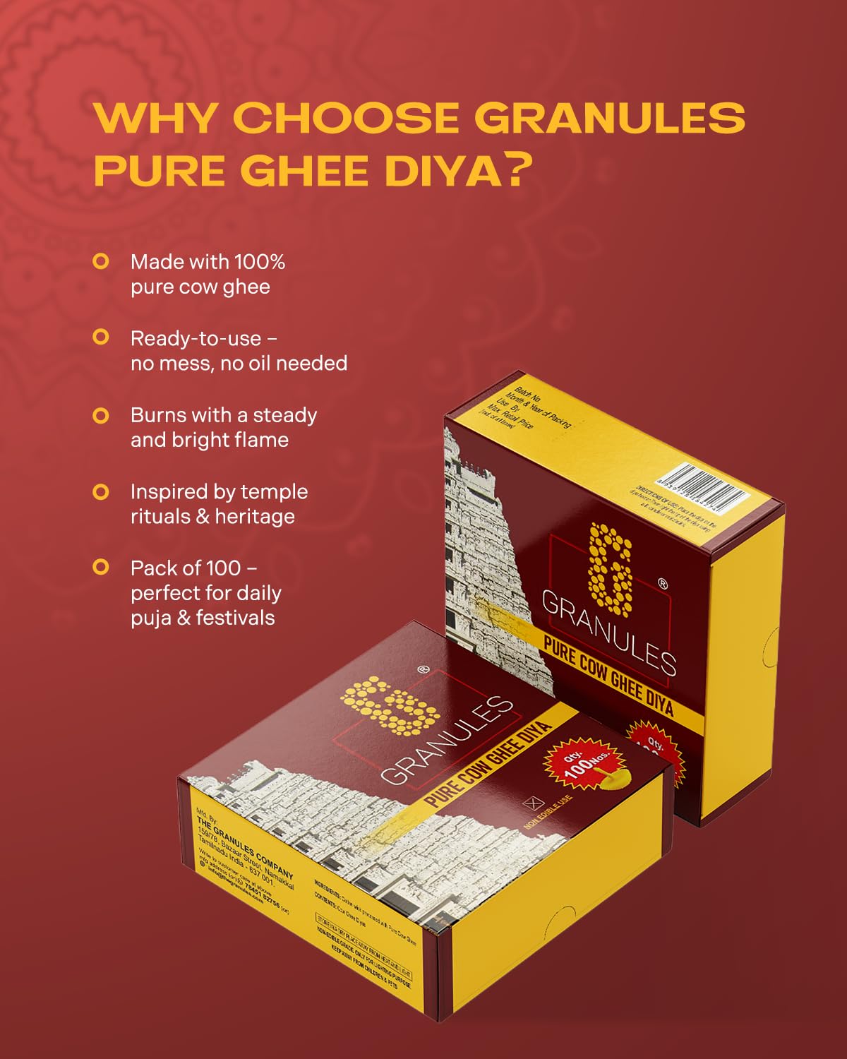 GRANULES Ghee Diya for Puja  100 Pieces  (pack of 1) GRANULES Ghee Diya for Puja  100 Pieces  (pack of 1)