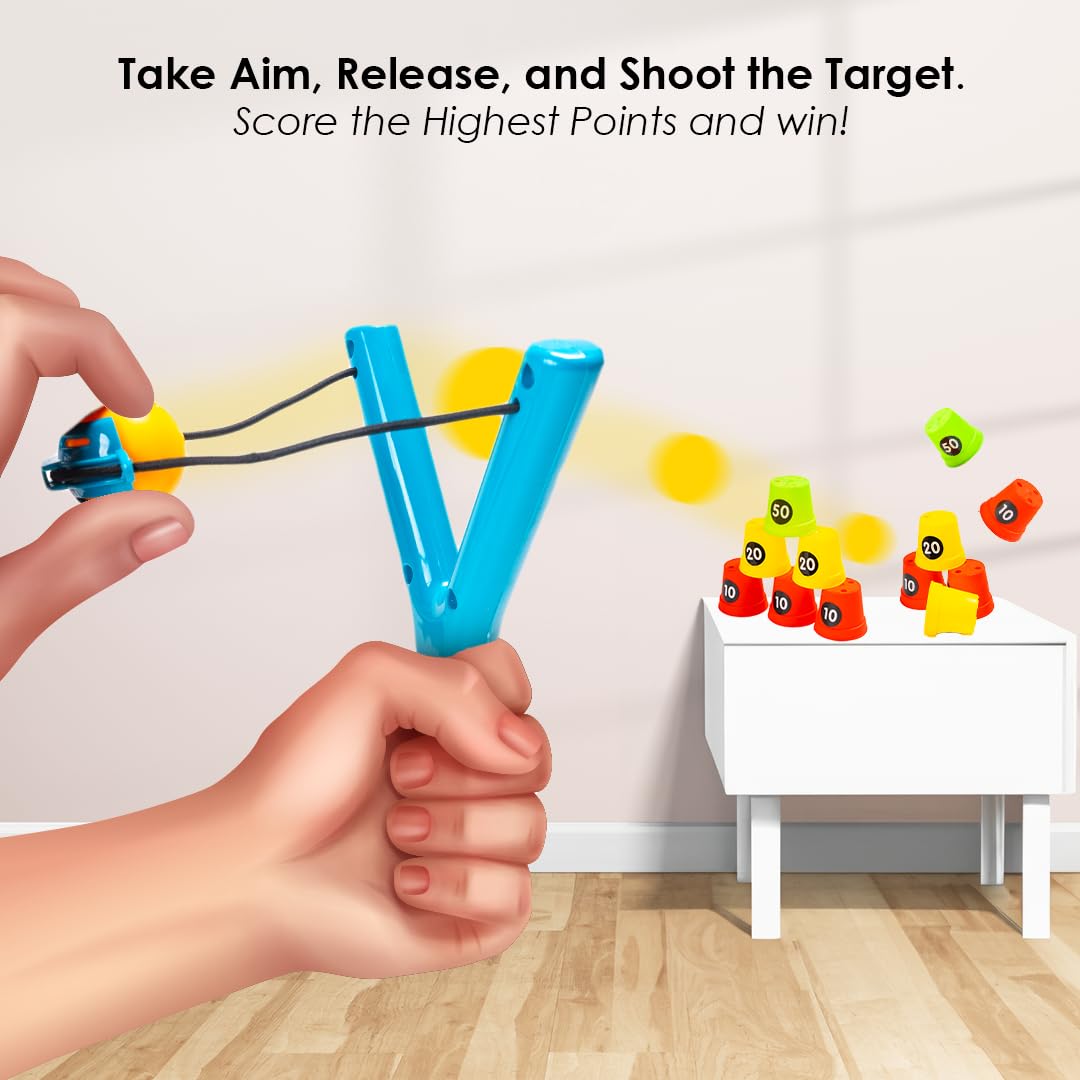 Sharp Shooter(6 Plastic Cup Targets & 4 Balls), Slingshot Catapult Gulel Power Blaster Archery for Kids Sharp Shooter(6 Plastic Cup Targets & 4 Balls), Slingshot Catapult Gulel Power Blaster Archery for Kids