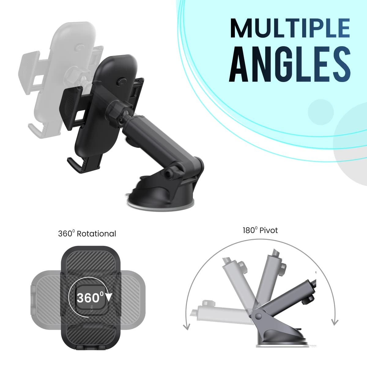 Portronics Clamp M Car Mobile Holder with 360° Rotational, Strong Suction Cup, One Click Release Button Compatible with 4 to 6 inch Devices(Black) Portronics Clamp M Car Mobile Holder with 360° Rotational, Strong Suction Cup, One Click Release Button Compatible with 4 to 6 inch Devices(Black)