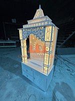 Premium Corian Mandir with Intricate Carvings and LED Lighting