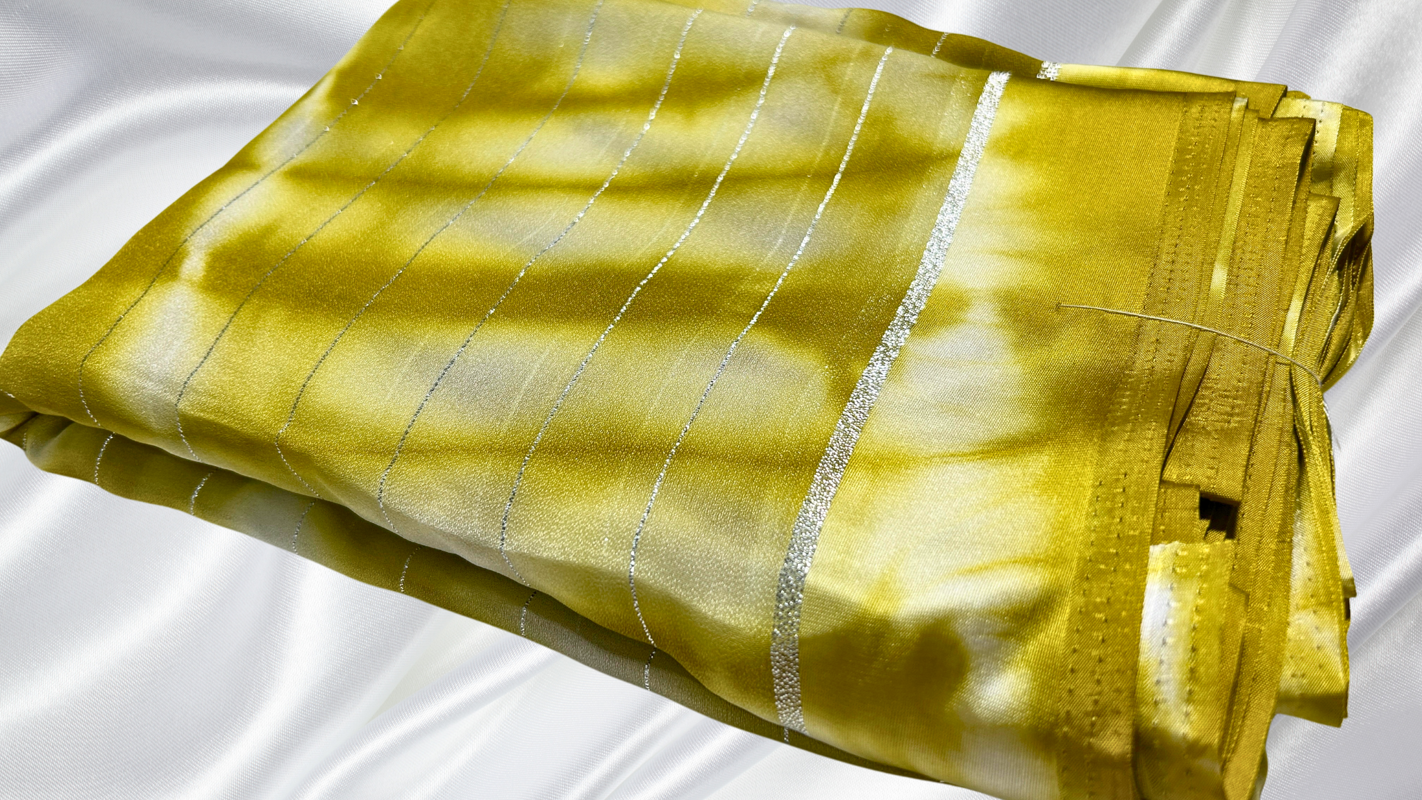 Silver Line Chiffon Discharge Saree - Mustard