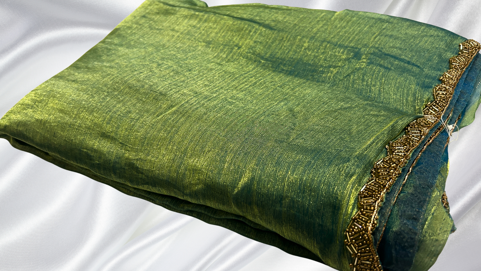 Space Silk Designer Saree - Golden Blue Green